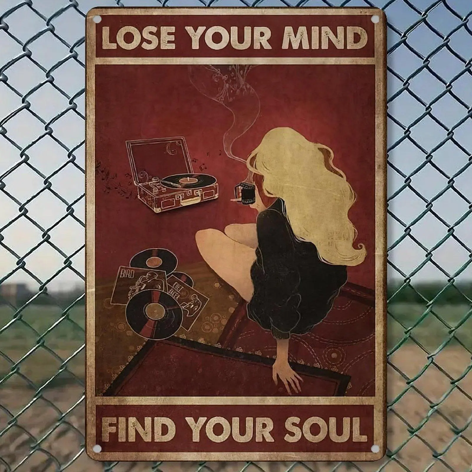 Iron Retro "Lose Your Mind Find Your Soul" Music Metal Tin Sign, 8x12in Vintage Vinyl Record Wall Decor, Room Decor Gift for Music Lovers