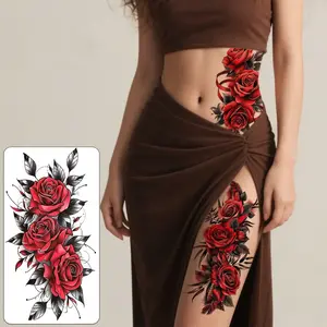12pcs Temporary Red Rose Tattoo Stickers, Suitable For Arm And Leg Fake Tattoos, Waterproof And Sweat-Proof, Easy To Use, Dancer Chest And Thigh Designs, Very Suitable For Women's Temporary Fake Tattoos