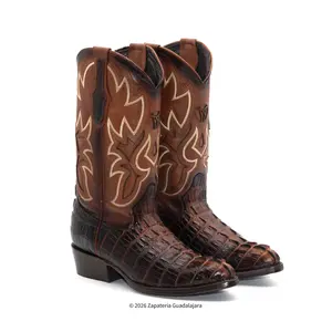 Caiman Tail Print Cognac Western Leather Boot-RC9101