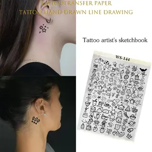 1pc A4 Adorably Chunky Mini Cute Small Pattern Tattoo Transfer Paper – Pre-designed Cute Templates, No Hand-Drawing Required, Compatible with Transfer Gel, Suitable for Arm/Back/Abdomen etc., Folder Packaging to Prevent Damage, Ideal for Tattoo Beginners