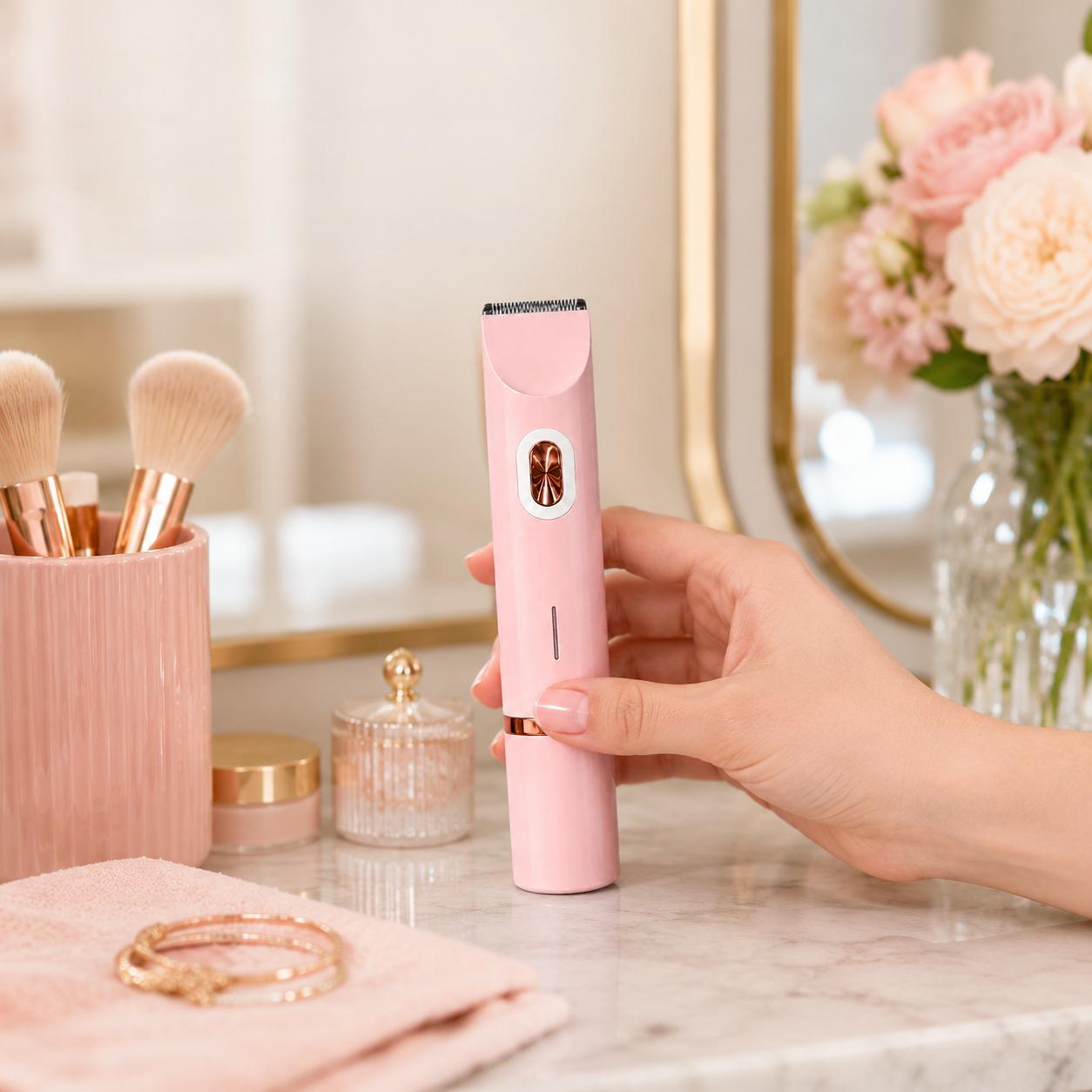 Bikini Trimmer for Women, Electric Shaver & Razor 2-in-1 Body Hair Removal, Rechargeable Dual Head Epilator for Pubic Hair, Face & Legs, Smooth Skin Summer Gift