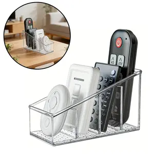 Transparent Remote Control Holder with 4 Compartments, Multi-Purpose Storage for Home Office School, Plastic Material, Durable Design