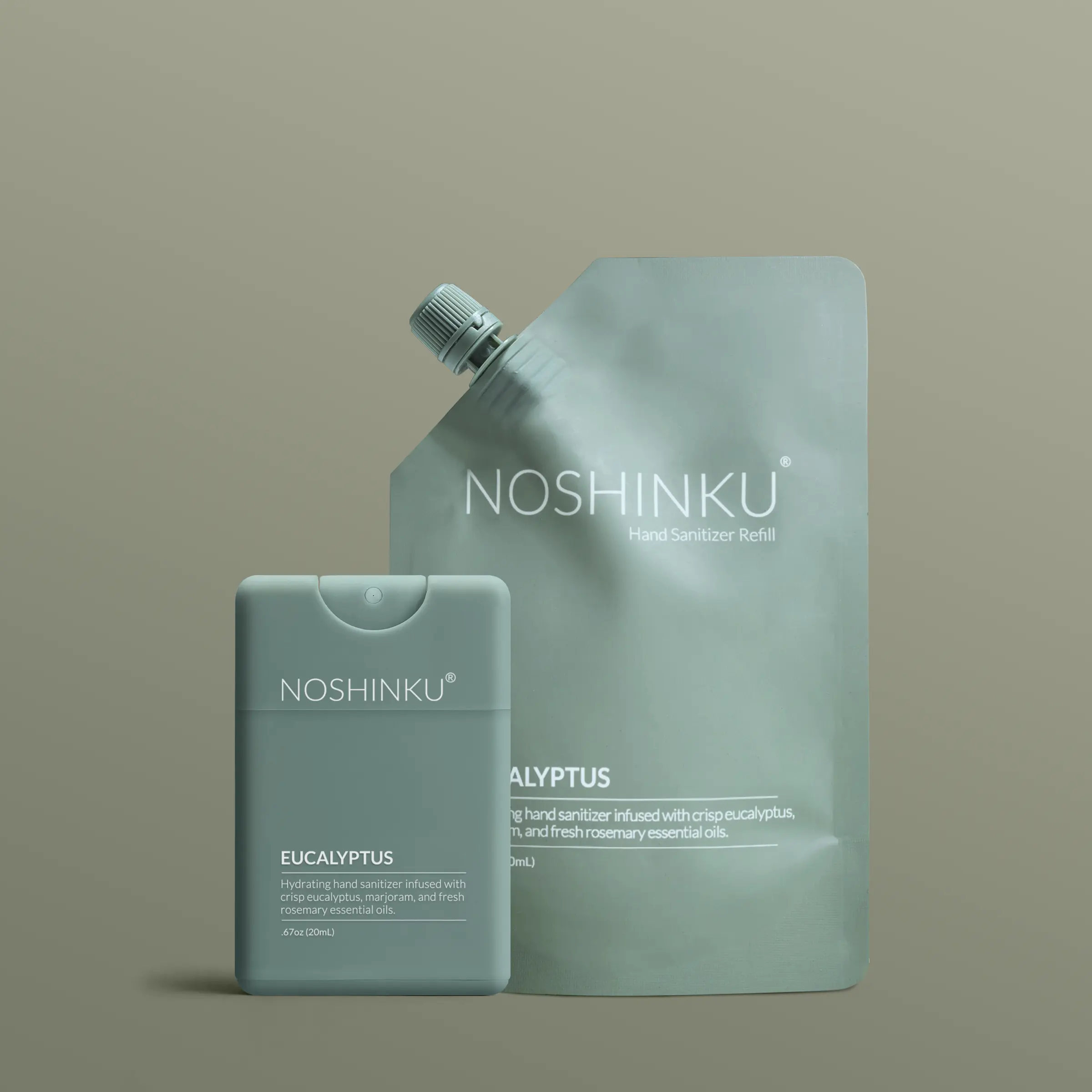 Noshinku - Natural Hand Sanitizer Refill Bundle - Refill Duo - Aloe, Argan, Bergamot, Eucalyptus, Floral Fragrance Blend Coconut