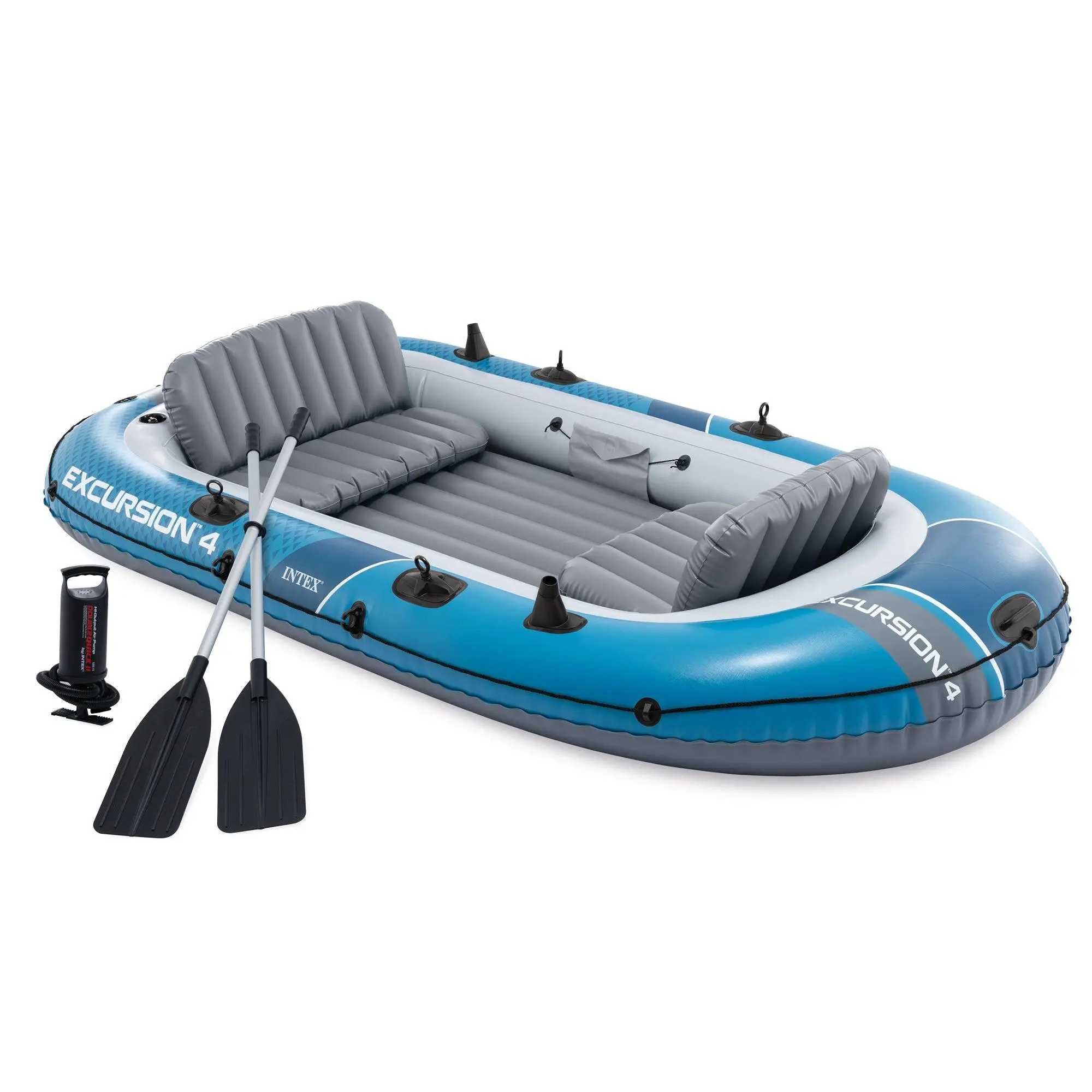 INTEX 66324EP Excursion 4 Inflatable Boat Set with 54" Oars, Pump, & Rod Holders INTEX 66324EP Excursion 4 Inflatable Boat Set with 54" Oars, Pump, & Rod Holders