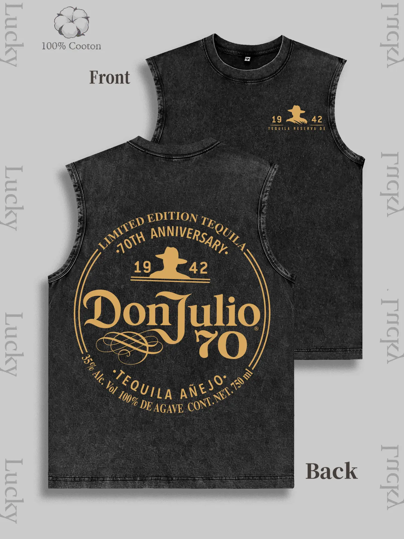 Men's Retro Graphic Vest with Tequila Anniversary Print, Casual Round Neck Sleeveless Menswear Garment
