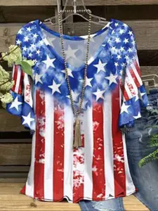 【Plus Size】 Star Print Round Neck Tee, Casual Short Sleeve Crew Neck T-Shirt for Daily Wear, Women's Plus Clothing for Summer, Top