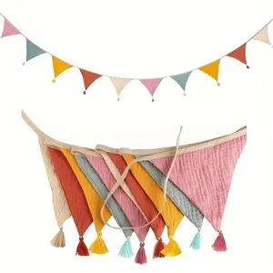10pcs Colored Pennant Banner Garland - Colorful Cotton Fabric Bunting Flags Set, Hanging Triangle Banners for Wedding, Birthday, Farewell Party, Easter, Graduation, Boho Party Backdrop Decorations, Outdoor Garden Event Celebrations