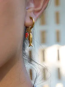 Ladies Earrings Glass Pearls Small Fish Orange Crystal Pendants Earrings Stainless Steel 18k Gold Plated Waterproof And Anti Allergy Jewelry Elegant In All Seasons Daily Matching Classic Style Cute And Casual Party Afternoon Tea