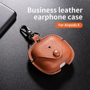 for AirPods Pro 3 2 4 3 2 1Case PU Leather with Keychain, Stylish Retro Leather Wireless Charging Protective Headphone Case Cover for Apple Airpods Front LED Visible summerwins