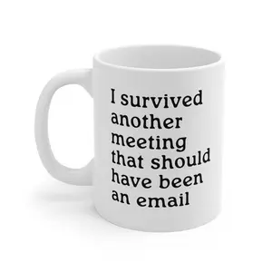 I Survived Another Meeting Mug Office Gift Coworker Gift Boss Mug 11oz Coffee Cup Sarcasm Coffee Mug with Classic Design humorous coffee mug lover dark humor mug Ceramic Drinkware Double-Sided Funny Coffee Mug Funny Snarky Coworker Mug funny sarcastic