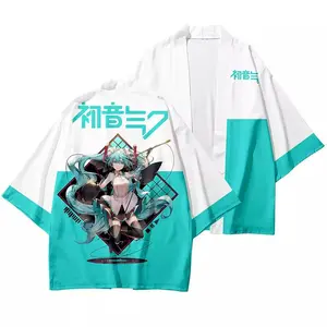 Summer Anime Hatsune Miku Print Loose Cardigan, Men's and Women's Three-Quarter Sleeve Loose Versatile Cardigan