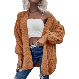 Fessceruna Womens Oversized Cardigan Sweaters Open Front Cable Knit Lantern Long Sleeve Chunky Outwear Coats