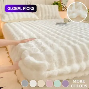 Ultra-Soft Faux Rabbit Fur Bubble Velvet Bed Sheet Set, Milk Wool Plush Bedding, Warm Comfortable, Soft And Cozy, Ideal for Bedroom Dorm Room #GLOBAL PICKS