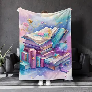 Book Pattern Blanket, Soft Comfortable Throw Blanket, Warm Napping Blanket for Home Office Travel, Bedroom Refresh Decor
