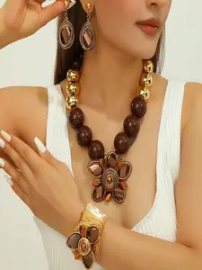 Fashion Statement Handmade Flower Pendant Necklace Earrings Bracelet Set 3-Piece Jewelry for Women Girls