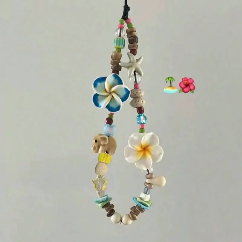 ins Fenghai Island Sweetheart Beaded Phone Chain Lanyard Pendant Phone Charm Camera Beading Pendant ccd Camera Chain Beading Individual beads are random colors, and individual accessories will be different due to different batches.