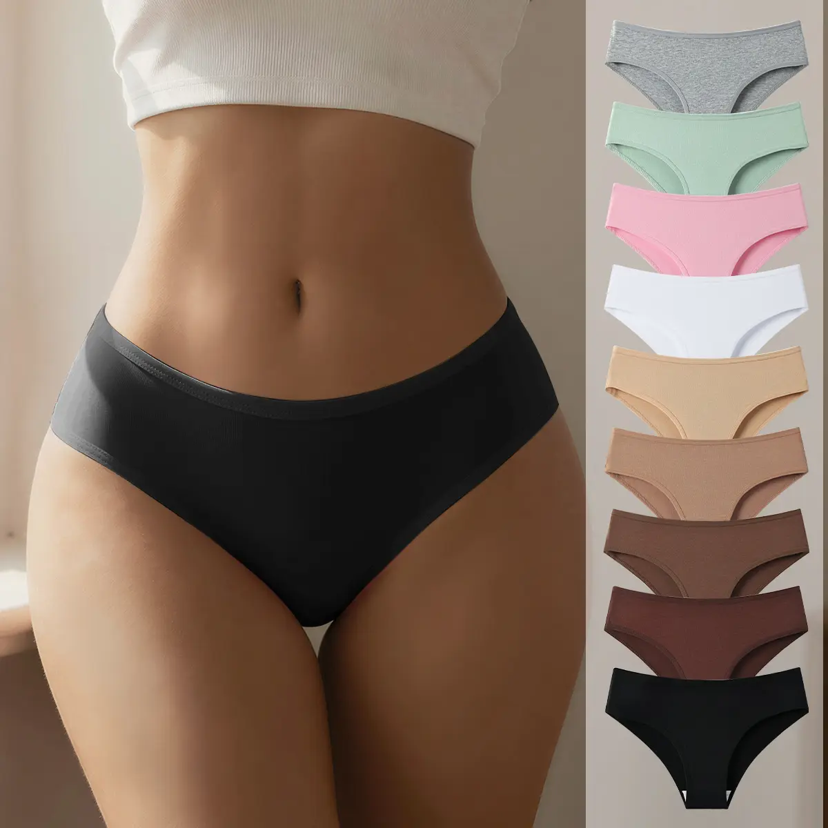 Hotcom Women's 5-9 Pcs Multipack Cotton Underwear - Solid Colored Cotton Fabric Briefs, Minimalist, Soft, Breathable Basic Panty for Everyday Wear,clothes for back to school,first day of school outfits sohochic