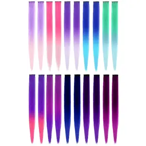20 PCS Colored Hair Extensions, Colorful Party Highlights Clip in Synthetic Hair Extensions, Ombre Color Hair Accessories Hairpieces for Christmas Girl Women Kids Cosplay Party Gift 22 inch