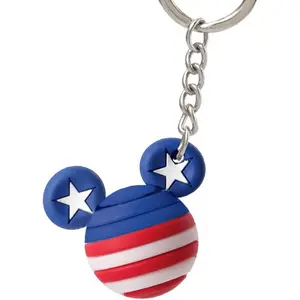 1PC DISNEY Officially Licensed Mickey Mouse Spherical Keychain Backpack Charm Clothing Decorations Iron Alloy Patriotic Style Accessory Gift for Friends Birthday Party Favor Christmas Stocking Stuffer New Year Present for Colleagues Thanksgiving Gift