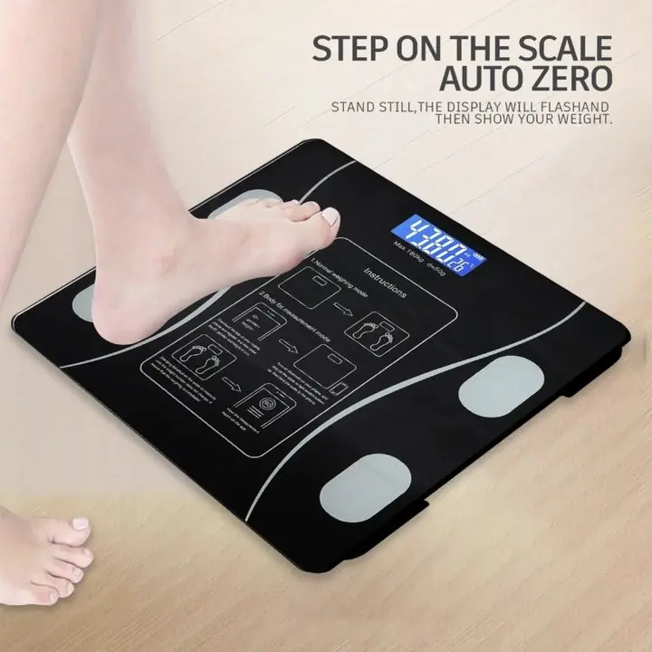 Smart Bluetooth Body Weight & Fat Scale, Backlit LED Digital Bathroom Scale, Robust Tempered Glass Surface Auto Calibration High Load Capacity 400 Lbs Personal Health Tracking Scale