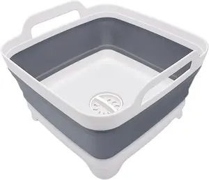 2.4 Gal Collapsible Sink (9L) - Foldable Dishpan with Drain Plug for Camping/RV Basin Foot Bath Detox