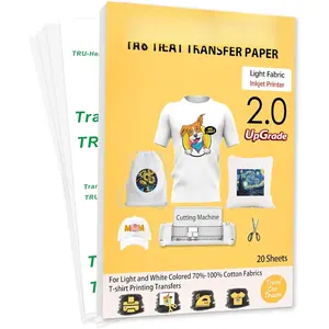 Upgraded Iron  Heat Transfer Paper for T Shirts (20 Sheets, 8.5x11) Iron  Transfers for Light Fabric Printable Heat Transfer Vinyl for Inkjet Printer (TOD-4)