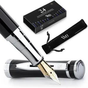 Fountain Pen Set, Extra Fine Nib, Includes 24 Pack Ink Cartridges, Ink Refill Converter   Pouch, Chrome Finish, Calligraphy, [ Chrome],  for Men  Women