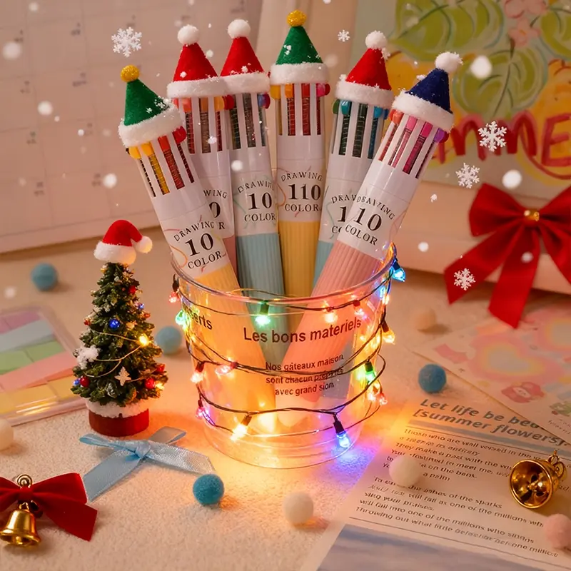 Languo Ten Color Round Ballpoint Pen Set, Total 60 Colors, High Aesthetic Cartoon Student Marking Highlight Drawing Pens