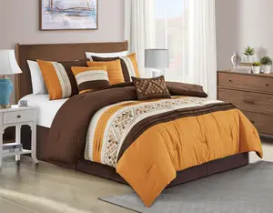 Maple 7-Piece Geometric Embroidery Pleated Striped Comforter Bedding Set