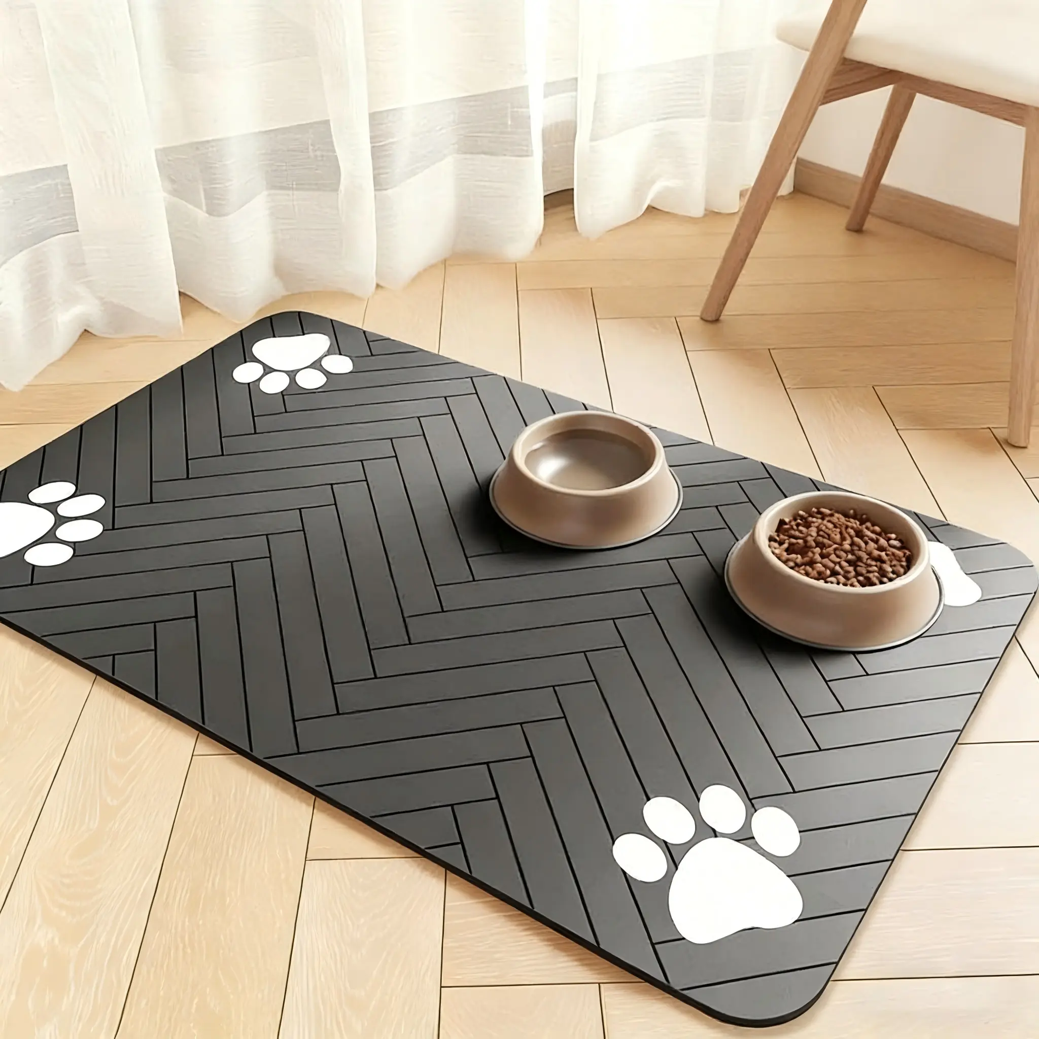 Waterproof Pet Feeding Mat – Absorbent Fast Drying Mat for Food & Water Bowls, Non-Slip Rubber Backing, Easy Clean – Great for Cats & Dogs, Perfect for Messy Eaters & Spilly Drinkers placemat mat-absorbent