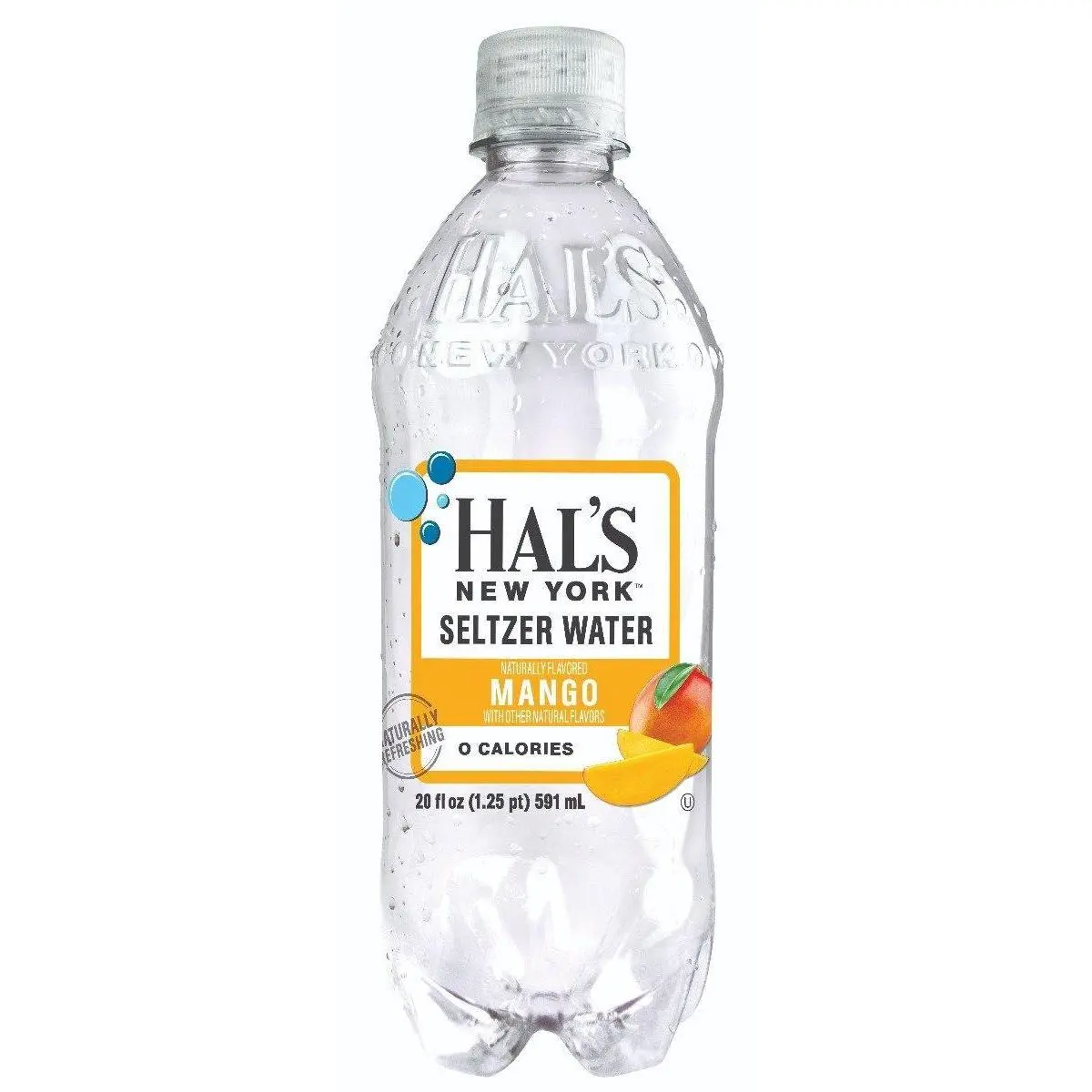 Hal's New York Seltzer Water 20oz, Mango (Pack of 24)