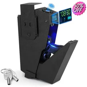 Biometric Mounted Gun Safe for Nightstand,Desk,Bed Side,Wall,Truck desktop storage and accessories-Auto Open Hidden Handgun Safe-with Fingerprint,4-button BacklitKeypad,KEY