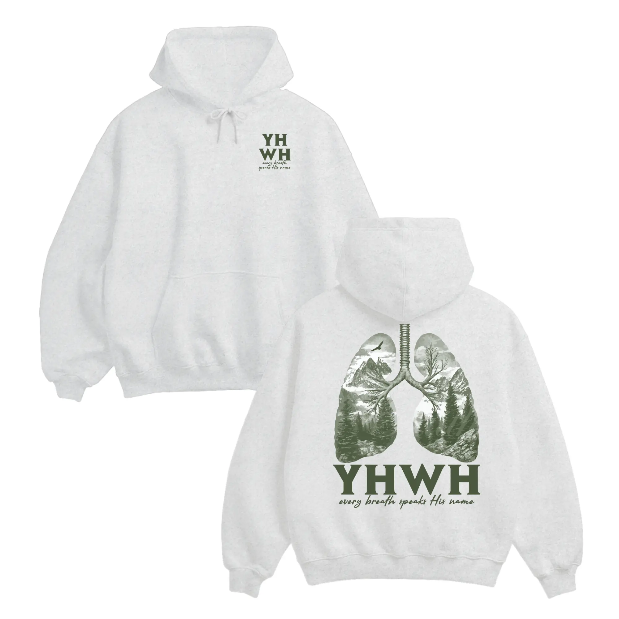 YHWH Every Breath Speaks His Name Hoodie For Men For Women, Front And Back Print, Nature Lung Graphic, Oversized Cotton Blend, Christian Breath Gift