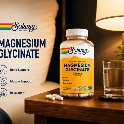 Solaray Magnesium Glycinate 350mg 120ct & 240ct — Chelated Mag for Sleep + Bone