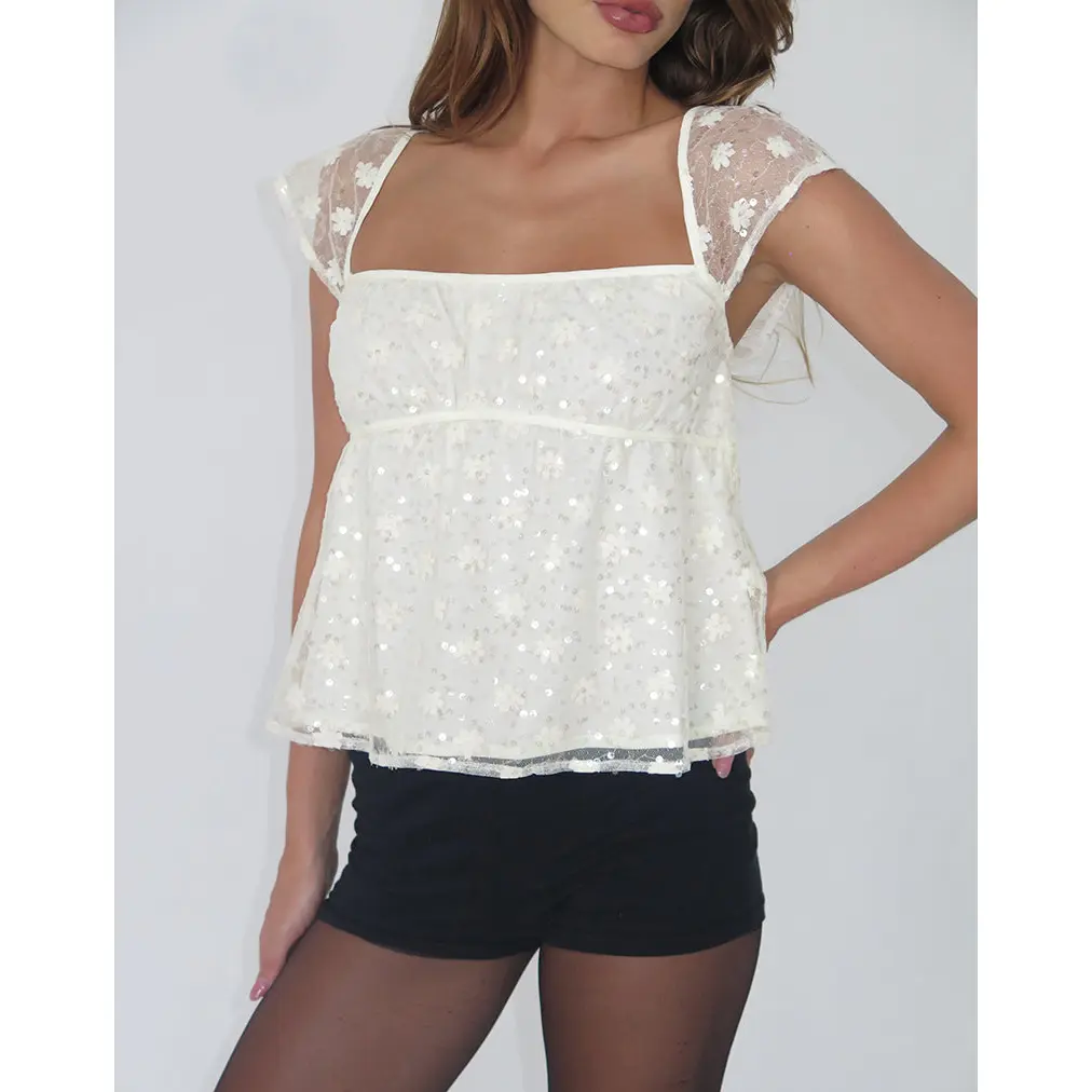 Aloysia Top in Sequin Lace Ivory