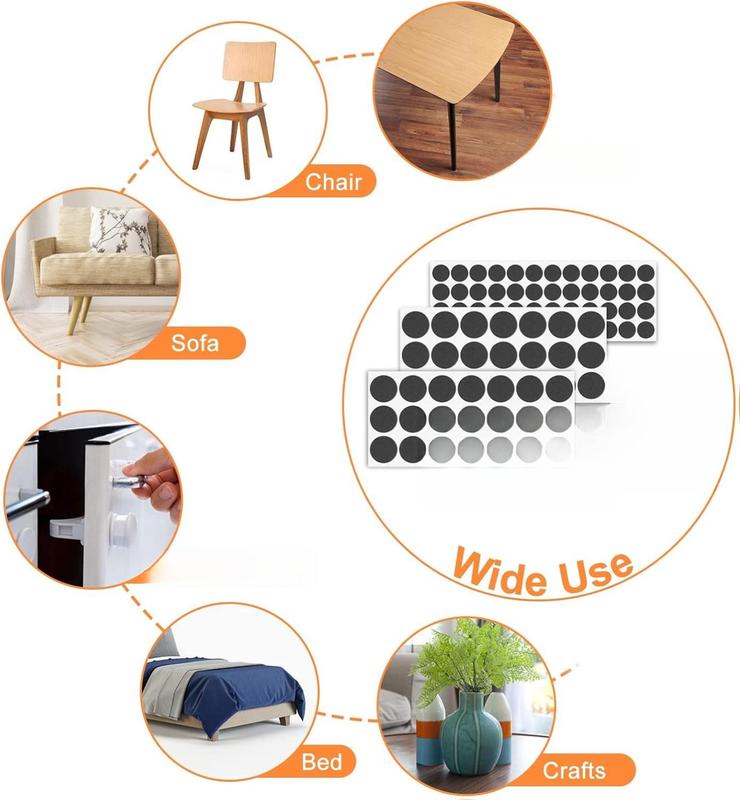 Felt Furniture Pads 300 Pieces Black 136 Sizes for Hardwood Floors Strong Adhesive Backing Protects Laminate Tiled Surfaces Easy Installation