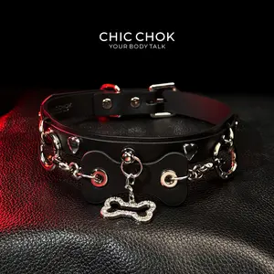 CHICCHOK [Puppy Love] Fashion Cute and Lovely Style, Shiny Bone Shape Pendant Daily Wear Leather Necklace Choker slipchainwomen  Adjustable Belt Clasp Loyal christmas gifts for gf gifts for women gifts for girlfriend
