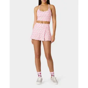 Betsey Johnson CHERRY GINGHAM SIDE SLIT SKORT PINK MULTI