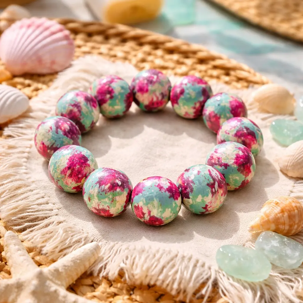 The Flamingo Wooden Hand Painted Stretch Bracelet