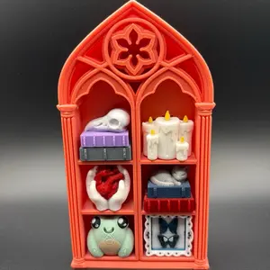 3D Print-Bookshelf Clicker with Gothic Design and Decorative Items