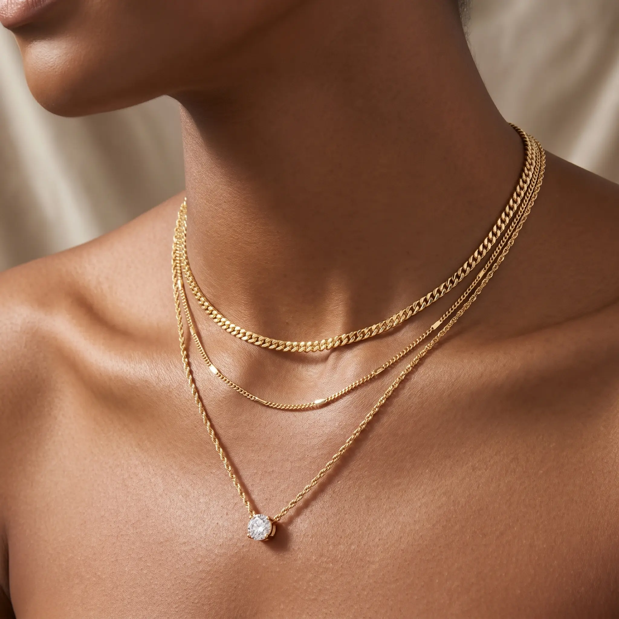 Layered Gold Necklace for Women, Dainty 14K Gold Plated Pendant Necklace Set Tarnish-resistant, Chunky Stackable Cuban Chain Choker for Everyday Wear, Elegant Trendy Birthstone Vacation Jewelry Gift summerwins