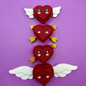 3D Printed Heart Fidget Clicker - Valentine's Day Design with Heart-Shaped Elements & Wings, Red Color, 3D Printed Accessory