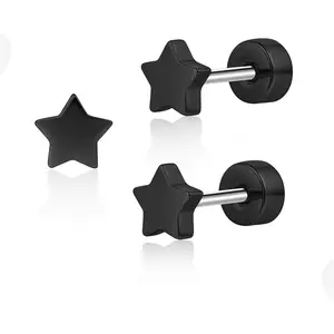 limerencia Titanium Flatback Earrings Hypoallergenic Heart/Star Screw Back Stud Earrings for Women Men, 5mm Simple Classic Cartilage Earlobe Sleeper Studs