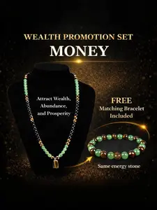 [Buy 1 Get 1 Free] Money Attraction Necklace Set with Green Aventurine & Tiger Eye Pendant Healing Crystal Stone ,Matching Bracelet Wealth Abundance Crystal Jewelry Gift for Men Women