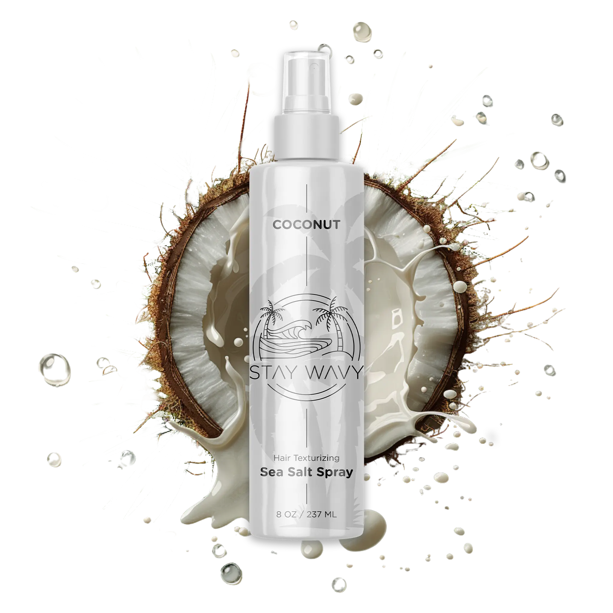 Stay Wavy Sea Salt Spray | Coconut Scent | 8oz Texturizing Haircare Spray for Soft Beach Waves, Lightweight Volume & Natural Hold | Infused with Sea Salt & Coconut Oil | Non-Greasy, Paraben-Free, and Safe for All Hair Types – Tropical Styling Mist