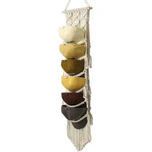 Boho Baseball Cap Hanger-1 Pack-Macrame Hat Organizer for Ball Caps Holder Over Door, Hat Rack for Wall, Cap Rack for Decoration and Display, Boho  Cap Display 6 caps (Cream
