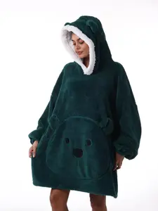 Mystic Cute Elegant Bear Sleepwear for Adults, Long Sleeves Loose Fit Pockets Design, Soft Comfortable Loungewear, Glam Lounge Wear