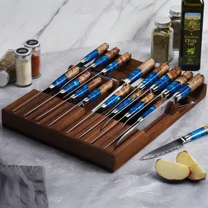 In-Drawer Knife Storage Block - Acacia Hardwood Knife Storage with 17 Slots
