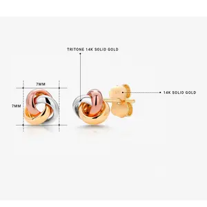 14K Multi Color Gold Knot Studs, Multi color Gold Studs, Knot Studs, Dainty Studs, Gold Studs, Love Knot Studs, Tri Color Gold Knot Studs, Tiny Gold Studs