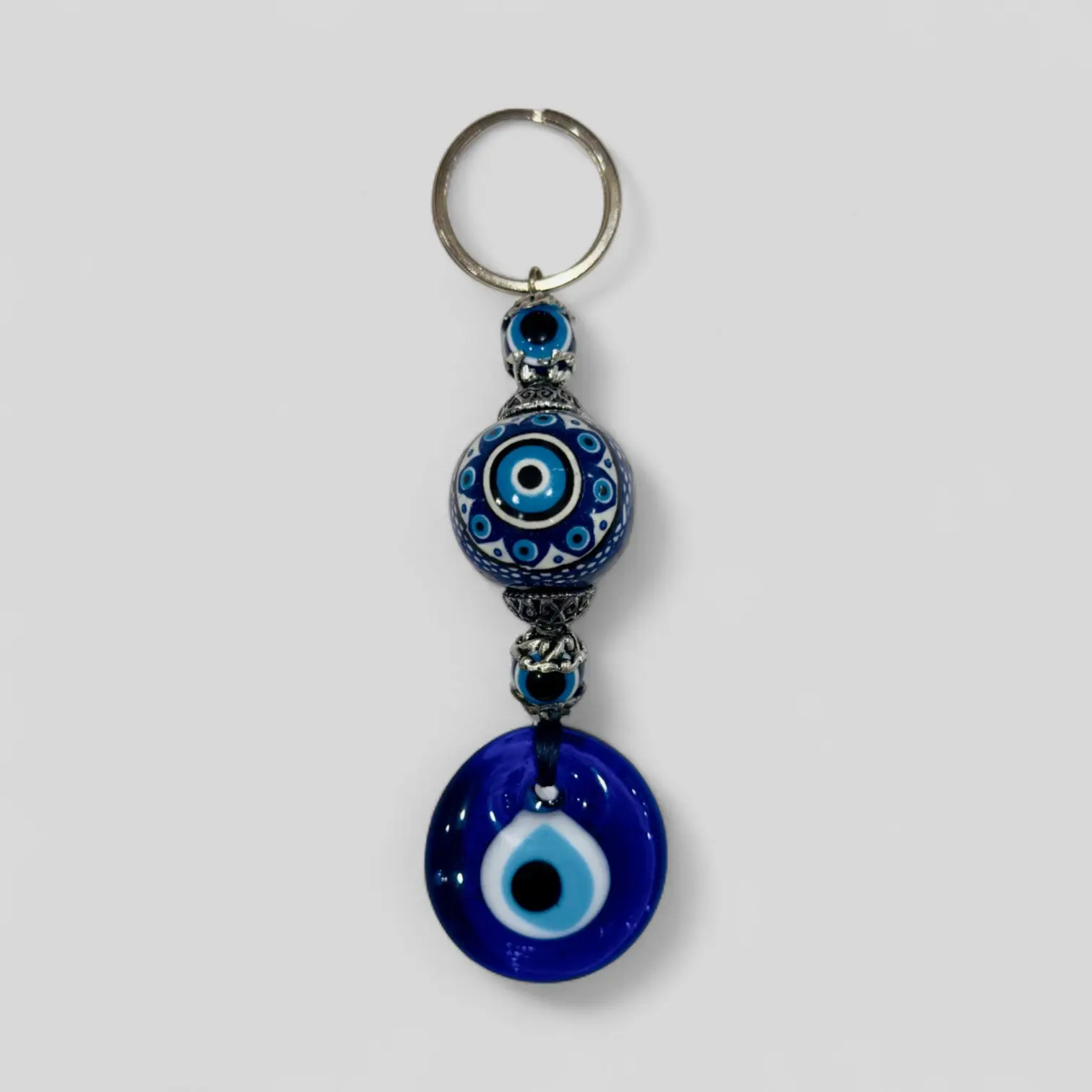 Evil Eye Nazar Boncuk Mal De Ojo Keychain with Handpainted Ceramic Ball - Blue Evil Eye